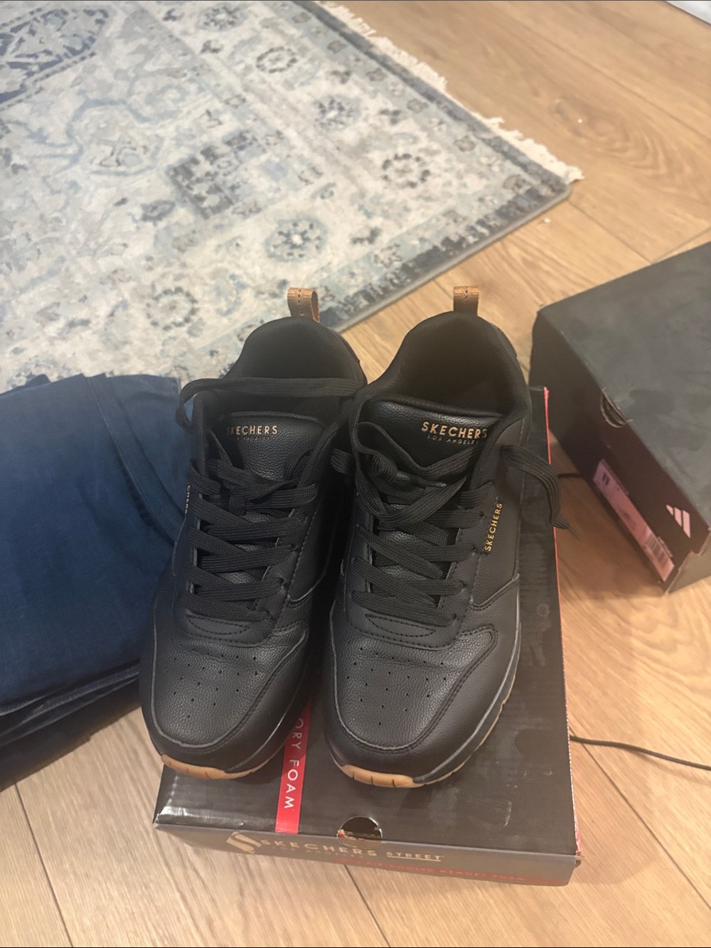 Skechers Men's Black Athletic Sneakers with Brown Accents